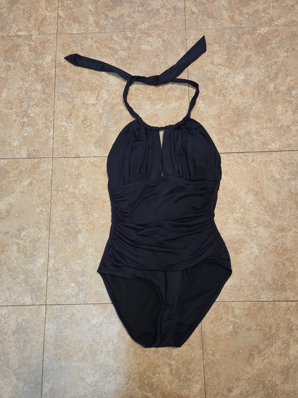 Kenneth Cole Black Halter Ruched One-Piece Swimsuit